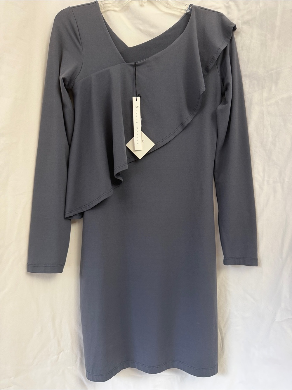 Susana Monaco Gray Long Sleeve Ruffle Sheath Dress Size M NWT